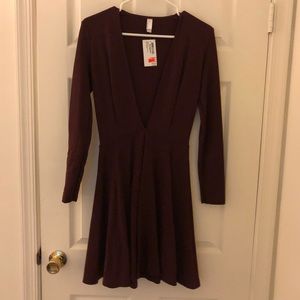 Burgundy deep-v dress from American Apparel